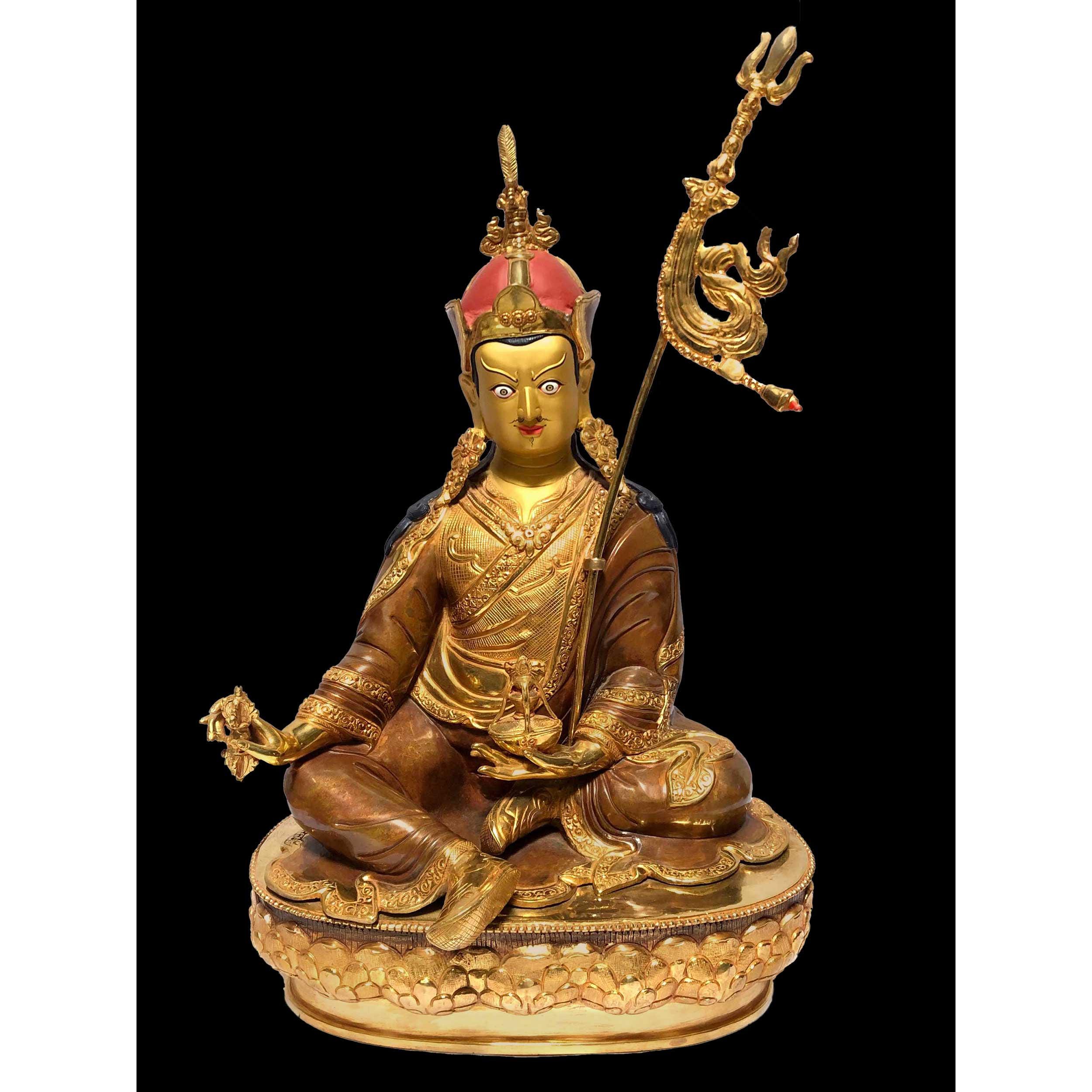 パドマサンバヴァ チベット彫刻 | 修道院品質の仏像 | 金箔仕上げ、火