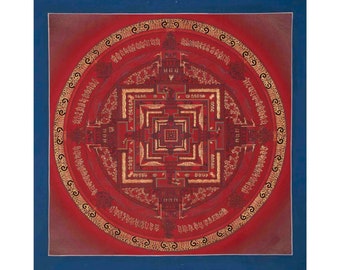 Mandala Kalachakra sur fond rouge | roue du temps | Peinture mandala | Décoration murale tibétaine | Religieux et spirituels | Pour les cadeaux