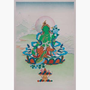 Green Tara, Goddess of Compassion Thangka | Hand-Painted Arya Tara | Tibetan Wall Art | Bodhisattva of Compassion & Protection | Home Decor