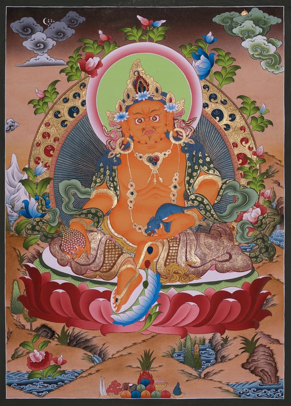 ザンバラ・タンカ絵画｜クベーラ富の神｜ヴァイシュラヴァナ絵画｜仏教
