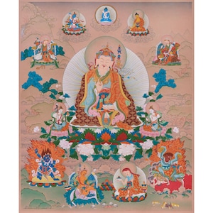Majestic Eight Manifestations of Guru Padmasambhava | Hand-Painted Guru Rinpoche Thangka | Lotus Born Buddha | Traditional Karma Gadri Style