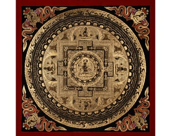 Manjushri Mandala Thangka | 24K Gold Hand-Painted Wisdom Deity | Tibetan Sacred Art | Meditation & Enlightenment | Spiritual Decor
