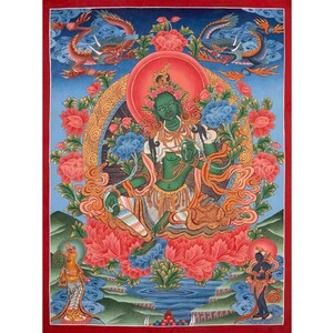 Traditional Tibetan Green Tara Thangka | Original Hand Painted Female Deity | Healing Tara Painting | For Eternal Loving and Kindness