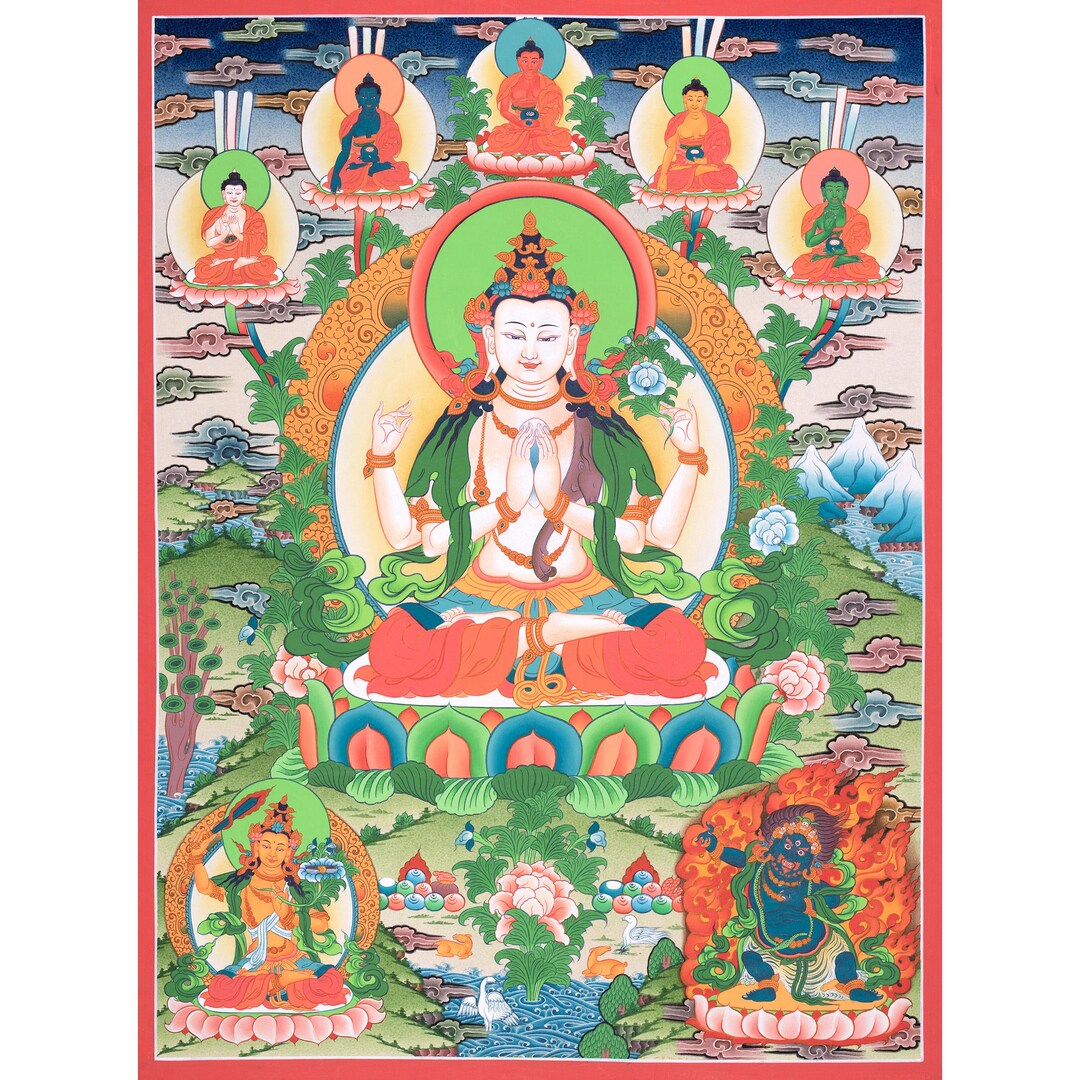 チベット観音タンカ | チェンレジ仏教美術 | 慈悲、知恵、そして精神的