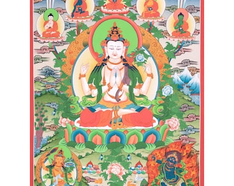 チベット観音タンカ | チェンレジ仏教美術 | 慈悲、知恵、そして精神的