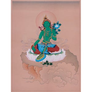 Green Tara Thangka Painting: Hand-Painted Tibetan Buddhist Art with 24K Gold