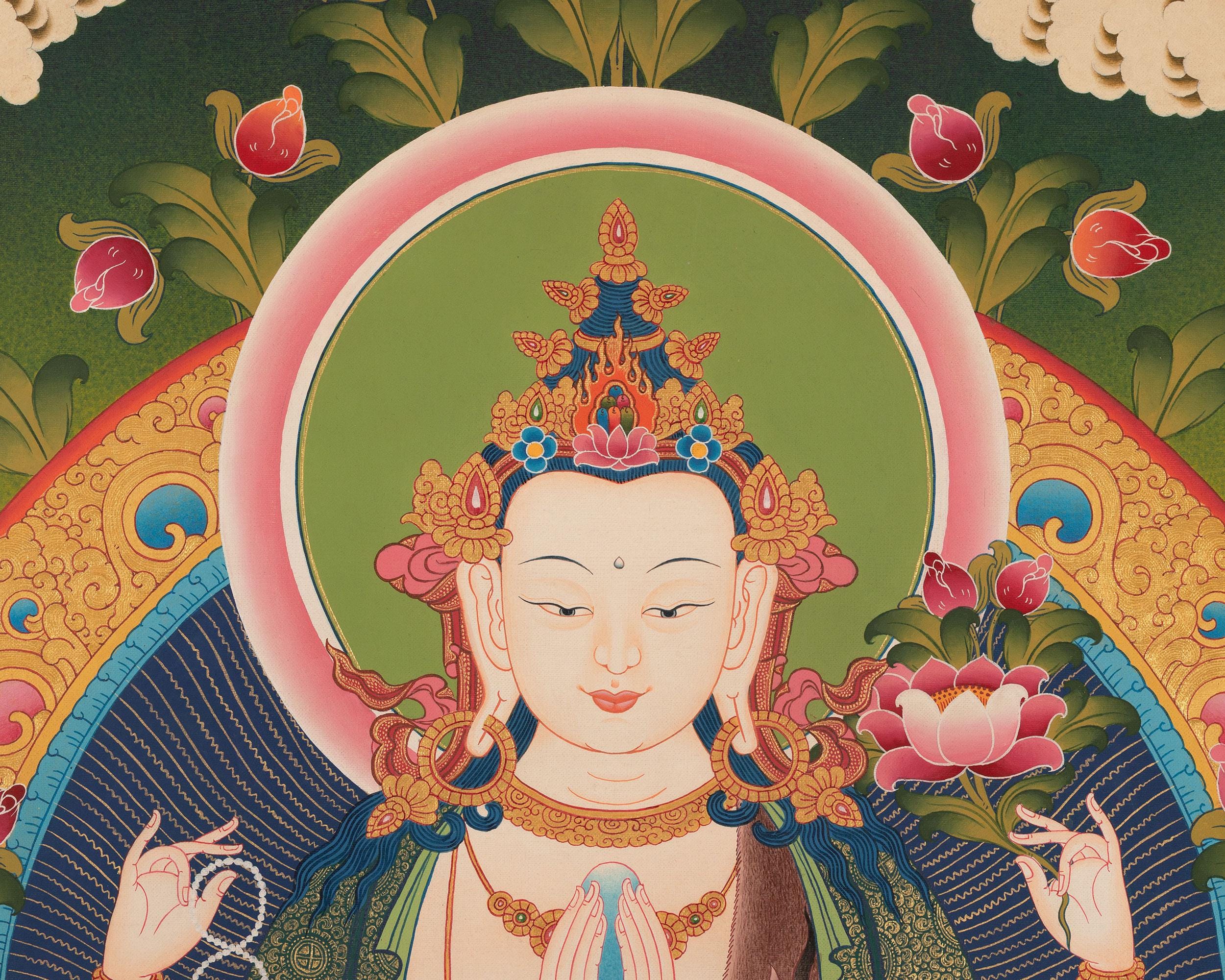 観音菩薩チェンレジグ タンカ |四腕慈悲仏陀 |チベット仏教の瞑想芸術