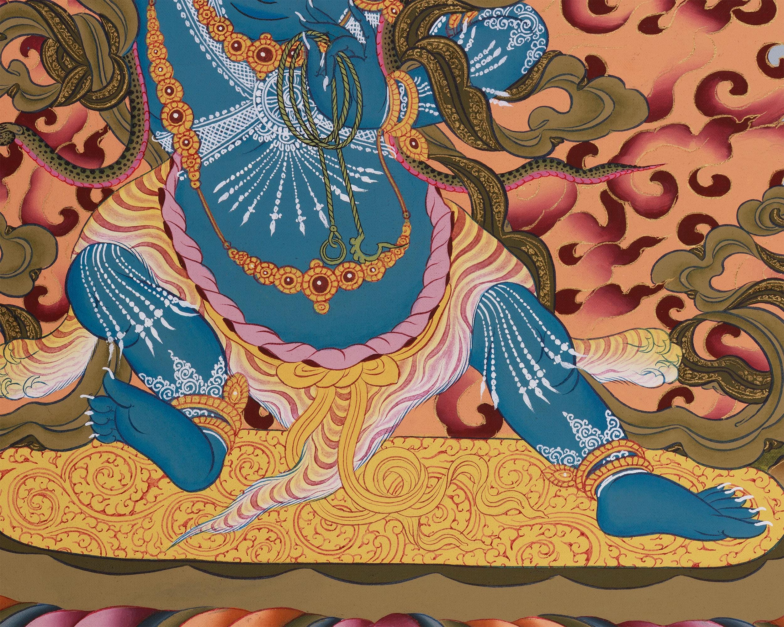 憤怒のヴァジュラパーニ・タンカ｜手描きのチベット仏教守護神画｜神聖