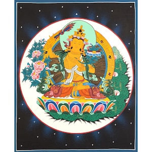 Boddhisattva Manjushri, Medicine Buddha And Amitabha Buddha | Original Hand painted Thangka  | Traditional Buddhist Art For Wall Decoration