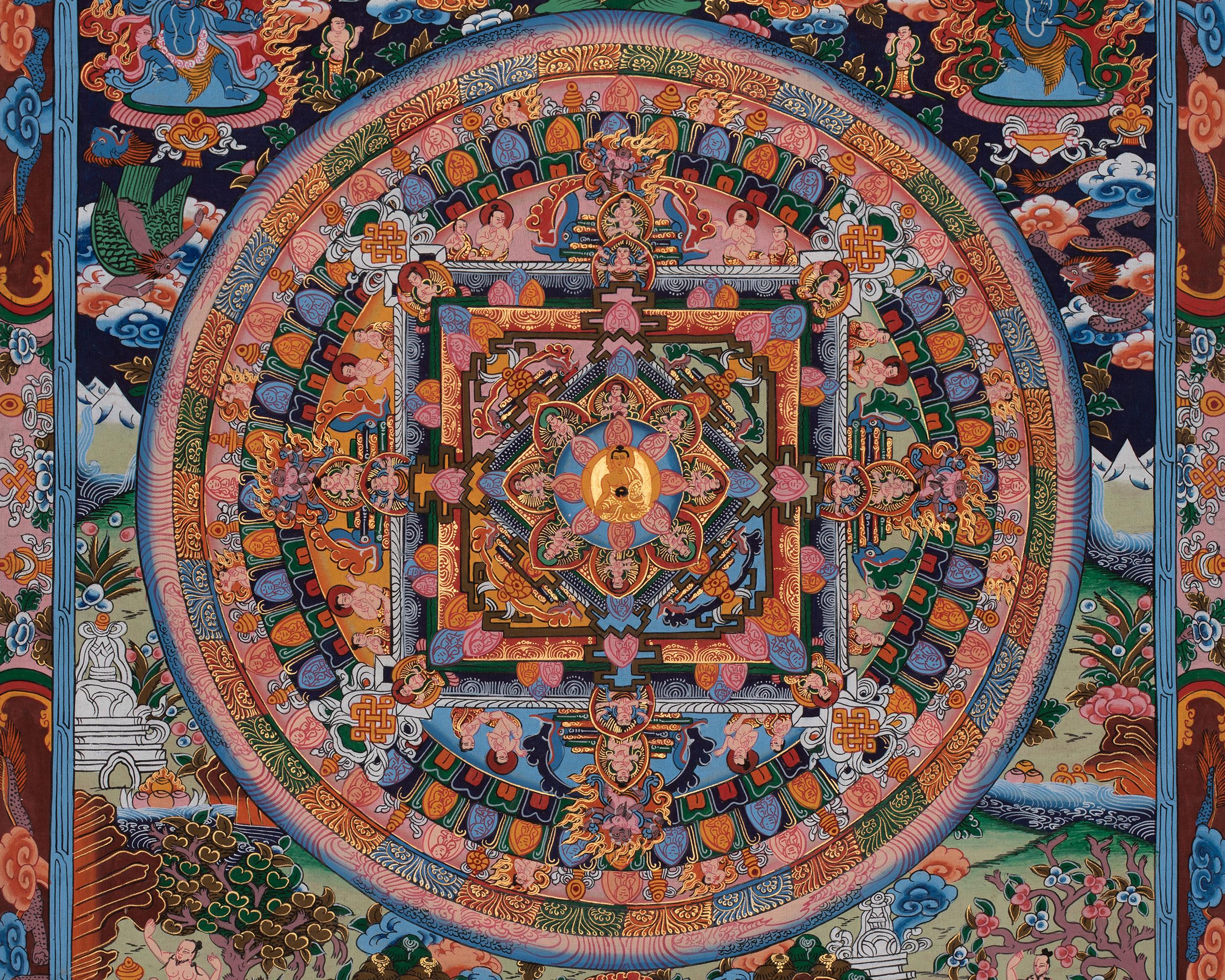 仏陀曼荼羅タンカ｜仏教壁画｜神聖なチベット美術｜瞑想曼荼羅