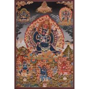Wrathful Yamantaka Giclee Canvas Print | Fierce Tibetan Buddhist Deity Artwork | Cotton Canvas Wall Art for Meditation Spaces | Wall Decor