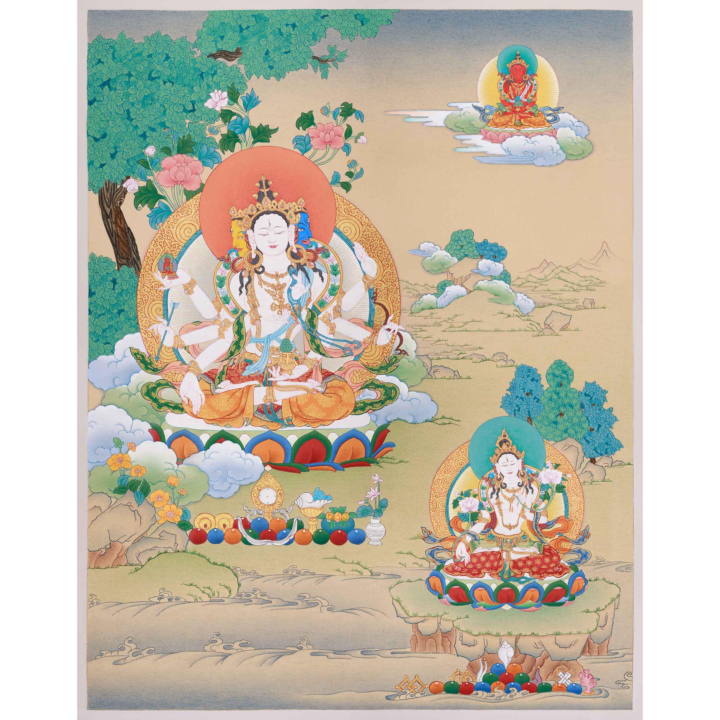 Namgyalma, White Tara and Amitayus Buddha Thangka | Tibetan