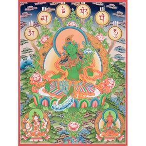 Goddess Green Tara Thangka | Buddhist Deity of Compassion and Protection | Buddhist Art | Meditation & Spiritual Decor | Sacred Canvas Art