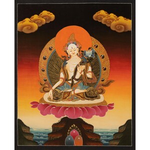 Hand-Painted White Tara Thangka | Tibetan Buddhist Religious Wall Decoration Painting | Female Bodhisattva | Healing Deity | Best For Gifts