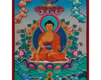 Original Hand Painted Shakyamuni Buddha Thangka | Gautama Buddha Buddhist Painting | Bhumisparsha Mudra Meditation Shrine Art