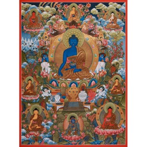 Medizin Buddha Thangka: 24K Gold Heilkunst auf Baumwoll Leinwand