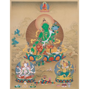 Green Tara Thangka Painting: Himalayan Buddhist Art with 24K Gold