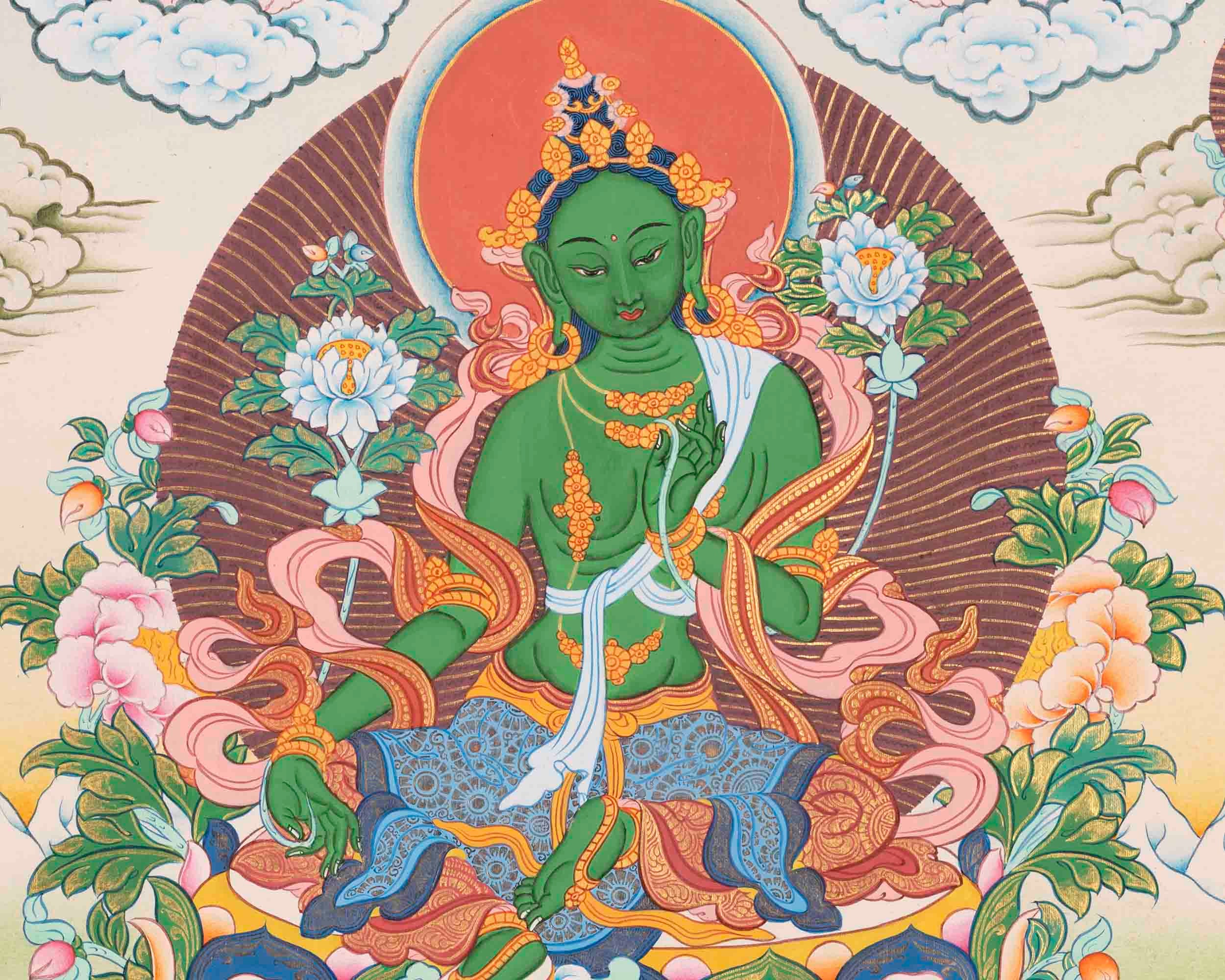 Gandhanra Thangka Tibétain 21 Taras - Peinture Dorée Bouddha Pour Méditation Et Décoration Zen