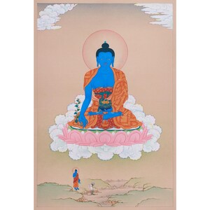 Heiler Medizin Buddha Thangka | Original Malerei Bhaisajyaguru | Heilender Buddha | Meditationsraum Dekor | Housewarming Geschenke | Tibetanische Kunst