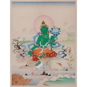 Green Tara Buddha Painting | Hand-Painted Arya Tara | Female Buddha | Swift Action and Compassion | Mother of all Buddhas | Natural Stone