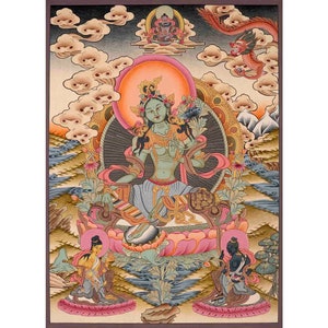 Green Tara Thangka Painting | Original Hand Painted Healing Tara Painting | Wall hanging Decoration for Positivity | Tibetan Thangka Art