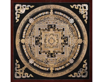 Pure Gold and Silver Kalachakra Mandala | Good Workmanship Artwork | Hand-Painted Tibetan Thangka | Wall Decor Painting | Housewarming Gifts