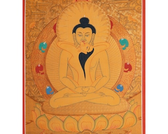 Thangka de Samantabhadra dorado con su consorte / Arte Yab Yum / Pintura del Buda Primordial / Altar Dzogchen Vajrayana / Decoración de pared / Regalo espiritual