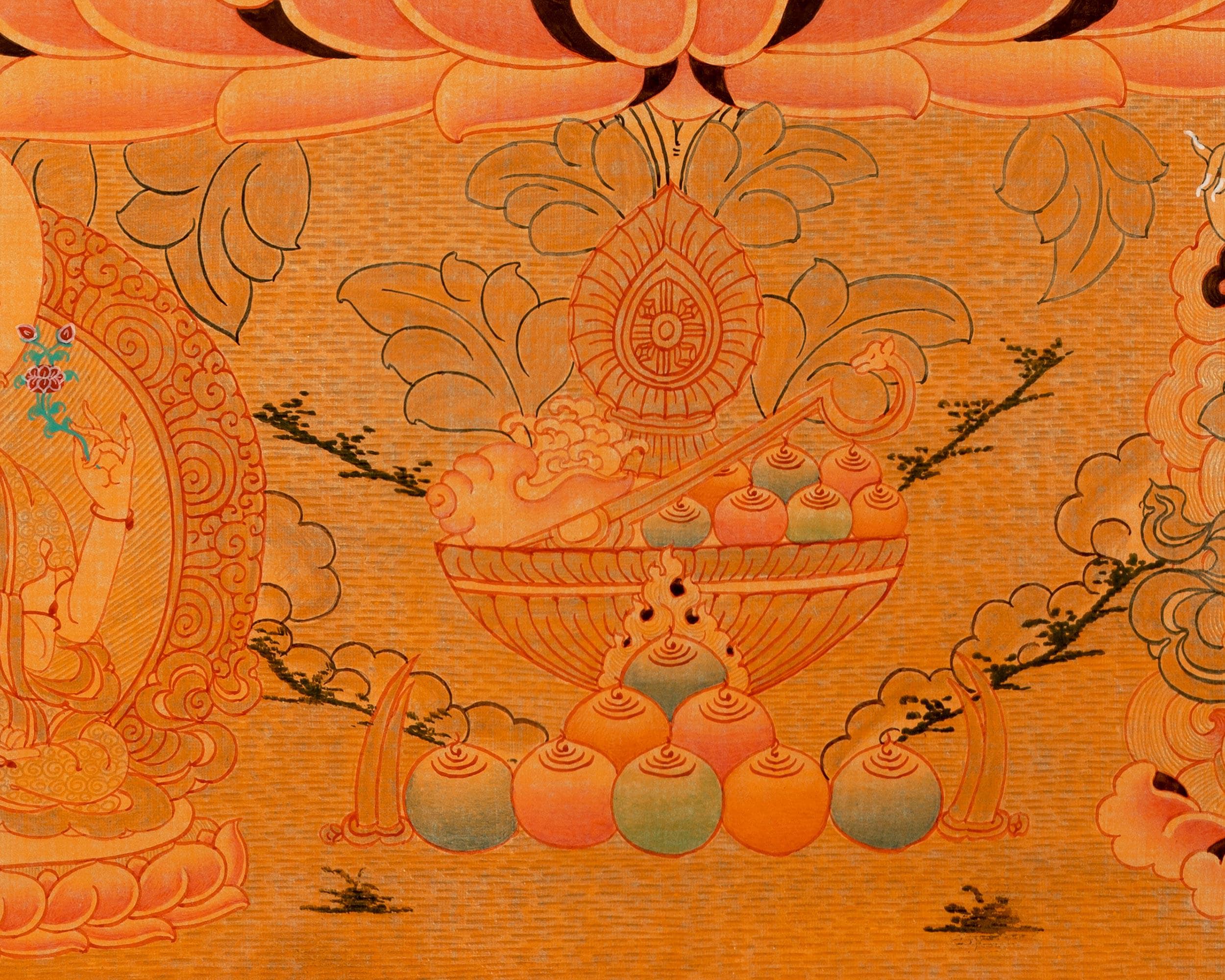 手描きのフルゴールドスタイルの文殊菩薩タンカ | 24Kゴールドチベット