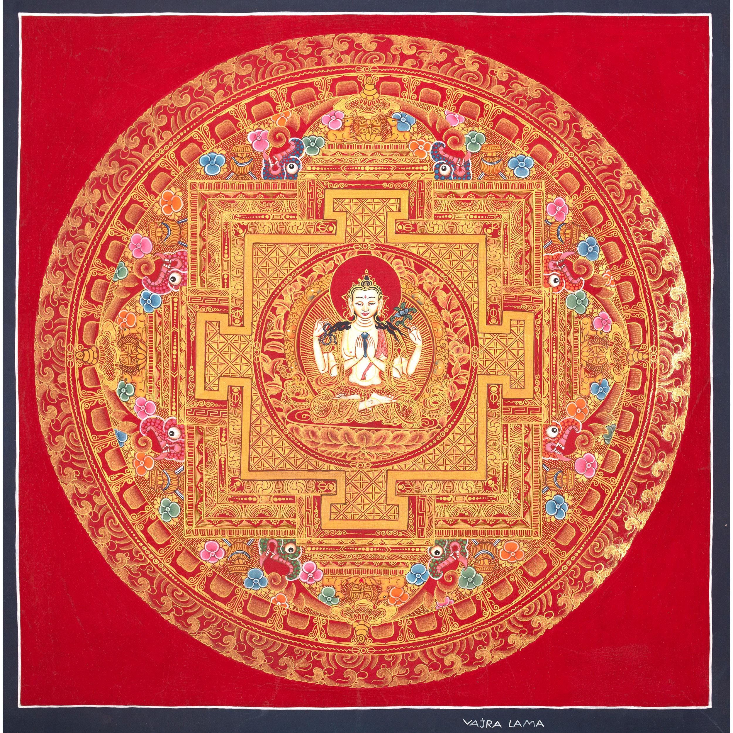 チェンレジグ マンダラ タンカ | 観音菩薩、チェンレジグ、24K