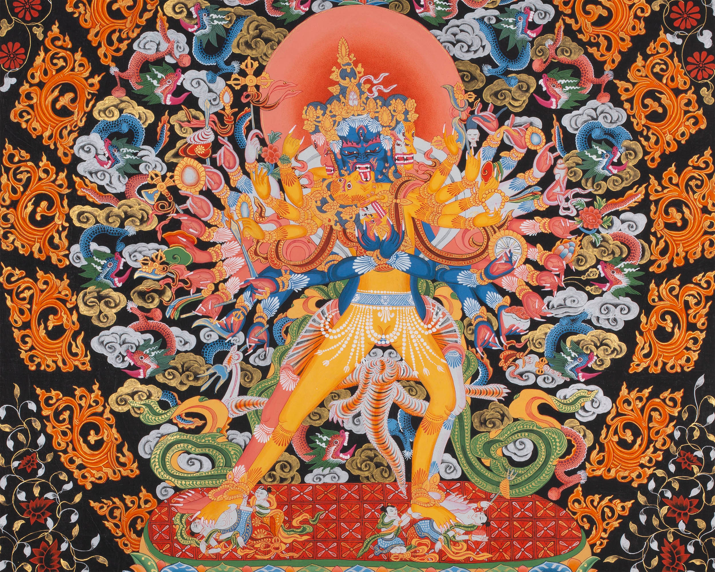 ヴィンテージオリジナル手描きカーラチャクラ神タンカ絵画