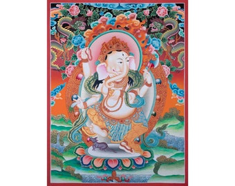Original Hand Painted Ganesh Thangka | Ganesha Thangka Painting | Hindu Deity Art for your Peace and Wellbeing | Newari Thangka Art