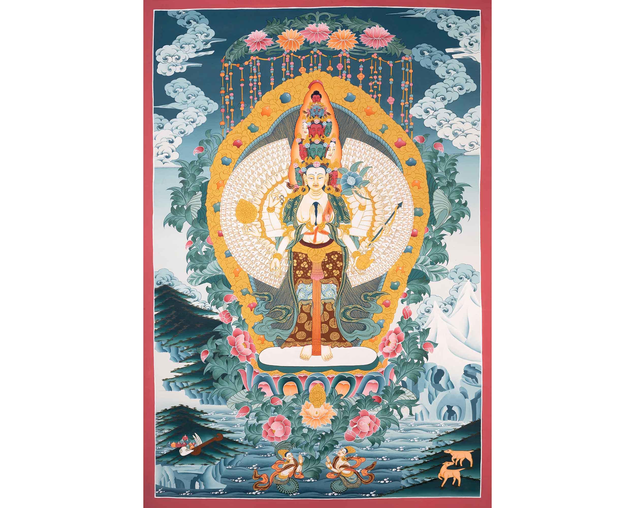 千手観音タンカ、チベット仏教美術、観音菩薩壁掛け - Etsy 日本