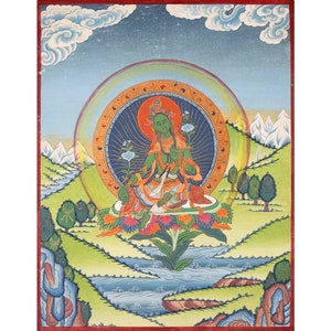 Traditional Green Tara Thangka | Original Hand-Painted Healing Female Deity | Healing Tara Painting |Wall Hanging Yoga Meditation Canvas Art