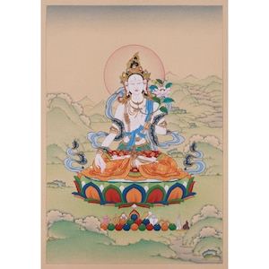 White Tara Buddhist Art | Hand-Painted Sita Tara Painting | Deity of Protection and Purity | Goddess of Longevity | Sacred Wall Decoration