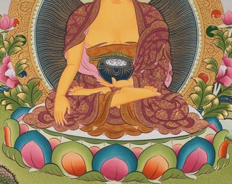 SKE93　中国骨董　◆仏陀/釈迦牟尼仏　タンカ／仏画／チベット 一点物〕タンカ - 釈迦牟尼仏曼荼羅[30cm x 36cm] の通販[送料無料