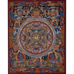 Thangka mandala bouddha peint traditionnellement | Peinture thangka sacrée faite main | Mandala Thangka | Porte des Lumières | Bouddhisme zen