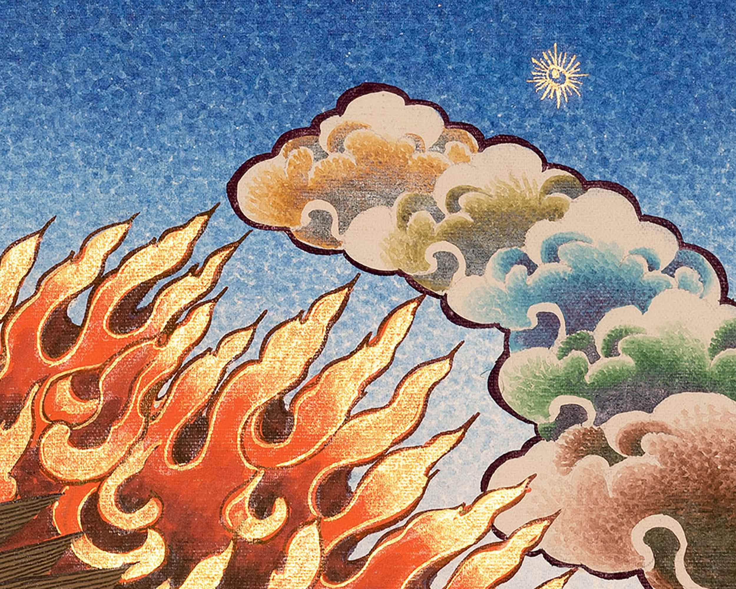 オリジナル手描きヴァジュラパーニ・タンカ｜猛々しい守護者｜法の守護