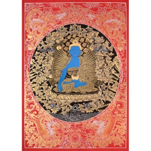 Medicine Buddha | Original Hand-Painted Tibetan Thanka | Mindfulness Meditation Object | Bhaisajyaguru Healing Buddha | Spiritual Home Decor