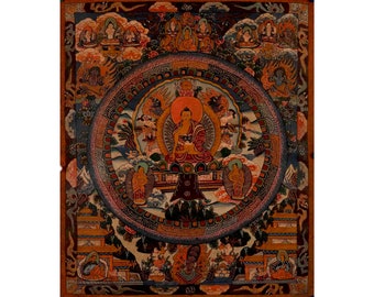 手描きの釈迦牟尼仏曼荼羅タンカ – チベットの瞑想アート - Etsy 日本