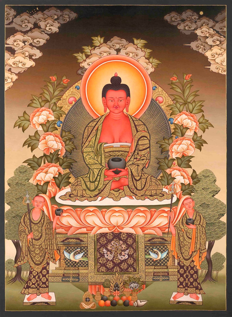 Red Amitabha Buddha Magnificent Quality Handmade Buddhist Thangka Spiritual Meditation Art For Eternal Loving and Kindness Wall Decor image 2