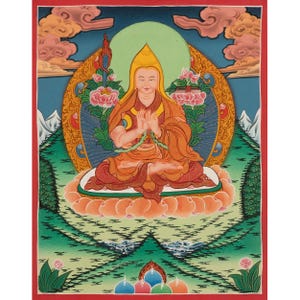 Tsongkhapa Original Hand-Painted Tibetan Thangka | Religious Painting Of Buddhist Master | Tibetan Wall Decoration Painting