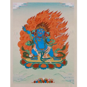 Exquisite Wrathful Vajrapani Thangka | Hand-Painted Tibetan Protector Deity for Spiritual Strength and Meditation Decor | FREE SHIPPING