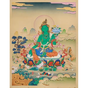 Green Tara Print: Tibetan Buddhist Goddess Art, Spiritual Wall Decor