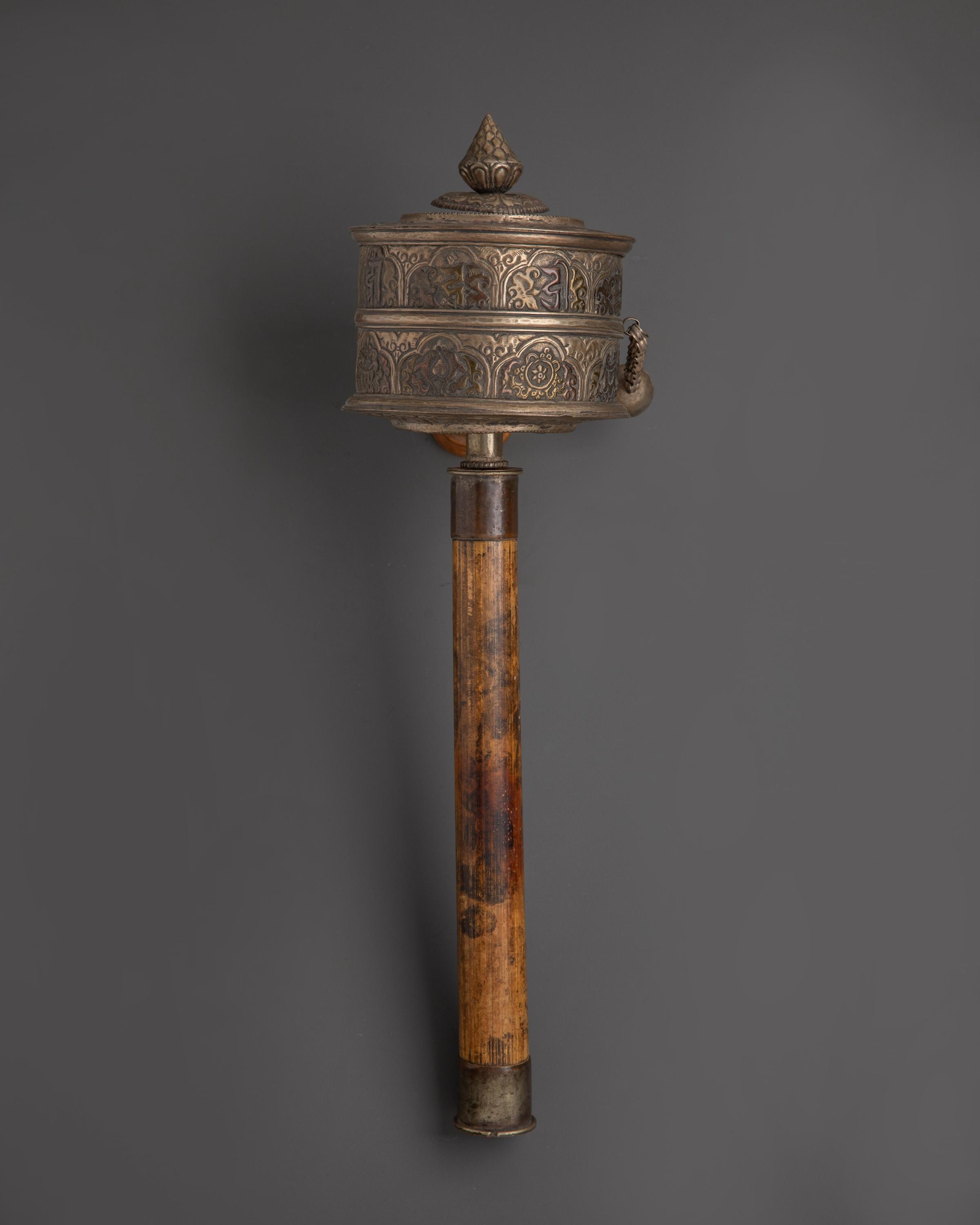 ヴィンテージ チベット ハンドスピナー 祈りの輪 | 銅と木製のボディ