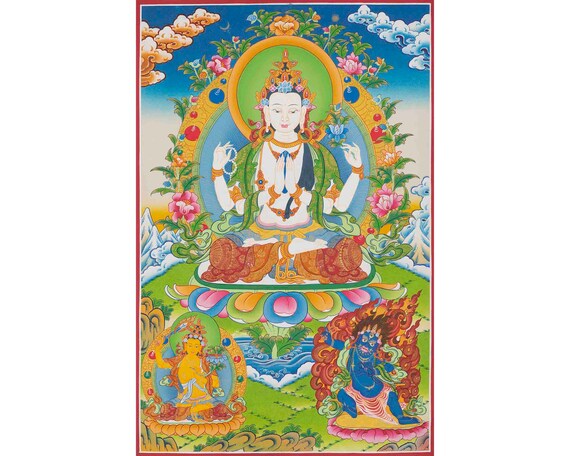 大型】金剛手菩薩像 仏教 チベット密教 古銅塗金 タンカ 曼荼羅 真言