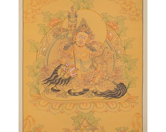 Namtoshe Thangka with Yellow Background | Tibetan Art For Meditation | Deity of Wealth | Good Luck to House | Buddhist Religious Painting
