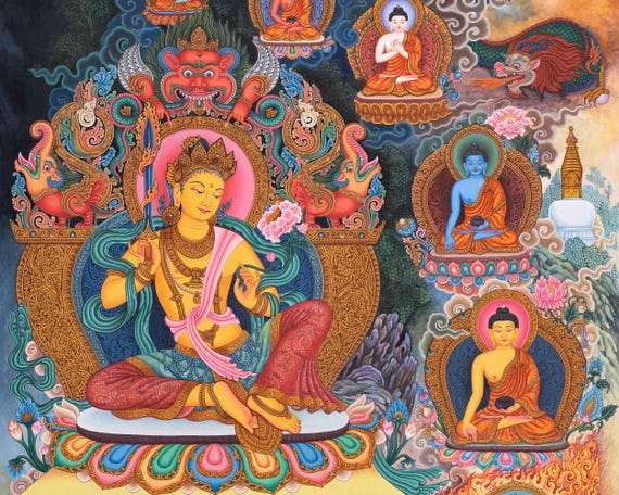 チベット仏教のタンカ壁画ー健康の神様 文殊菩薩タンカ版画：チベット