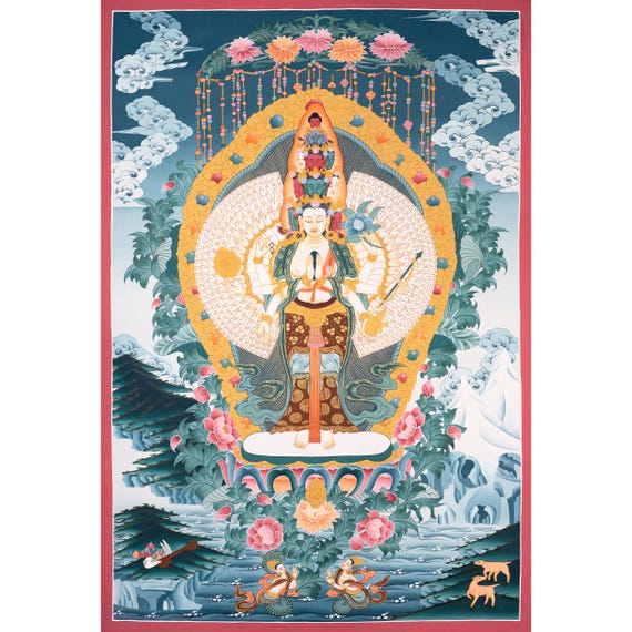 千手観音菩薩｜オリジナル手描きチベットタンカ｜慈悲と知恵の神