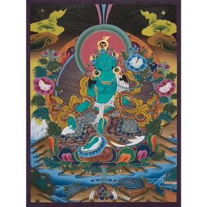 Green Tara Thangka Painting | Goddess of Compassion | Mother of Protection | Female Bodhisattva Arya Tara |Perfect For Home and Office Decor