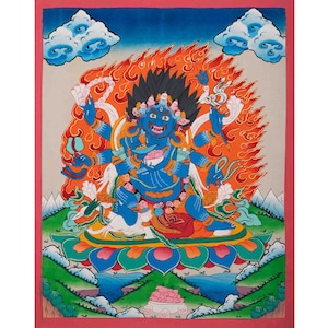 Six Armed Mahakala Thangka Painting | Kagyu Mahakala Dharmapala | Bhairava Painting | Sacred Paitning | Tibetan Wall Hanging | FREE SHIPPING